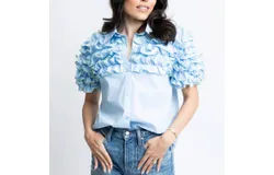 Karlie Poplin Ruffle Top In Blue
