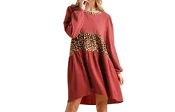 Umgee Leopard Tiered Babydoll Dress In Brick