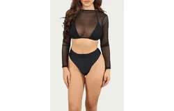 Love J Style Mesh Three-Piece Bikini Set In Black