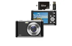 Digital Camera FHD 4K 48MP Vlogging Camera with Autofocus Dual Camera 16X Digital Zoom 32GB Card -black