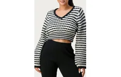 The Sang Cropped V-Neck Jumper Sweater In White&sol;black