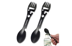 Pack of 2 Outdoor Picnic Tableware Camping Spork Metal Spork Camping Utensil Practical Bottle Opener Hiking Spork Camping Spoon Small Outdoor