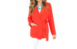Scotch & Soda Belted Blazer In Amp Red