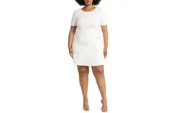 Eliza J Pearl Button Shift Dress In Ivory