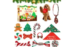 Dog Advent Calendar 12 Days Countdown to Christmas for Small Medium Dogs Xmas Gift Squeaky Toys Interactive Toy Bow Tie Chew Toy Set Christmas Bandana Surprise Gift for Puppy