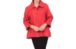 Damee Wide-Collar Short Swing Jacket In Red