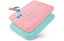 Pack and Play Sheets Fitted Quilted Waterproof Protector&comma; 2 Pack Playard Mattress Pad Compatible with Graco Pack n Play&comma; Mattress Cover fits for Baby Playpen Mattress&comma; Mini Crib&comma; Pink&Aqua