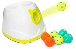 Automatic Ball Launcher for Dogs&comma; 4 Launch Distance Modes&comma; 2-inch Small Balls Included&comma; Suitable for Small to Medium Sized Dogs &lpar;White with Latex Balls&rpar;