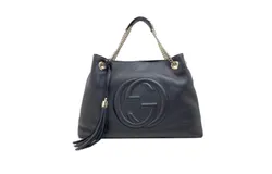 Gucci GG Pebbled Calfskin Medium Soho Gold Chain Shoulder Bag Black