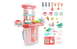 Kids Kitchen Playset&comma; 31 Pcs Pretend Play Kitchen Mini Suitcase with Cooking Accessories Little Chef Educational Toy Cookware
