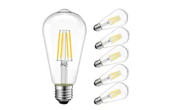 6Pcs Focos LED Edison E26 4W Equivalent ST64 Luz Cálida Vidrio Transparente Bombillas Retro Focos Edison Vintage Focos Edison Vintage para Lámpara de Techo Lámpara de Escritorio Bar Restaurante 110V