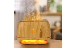 3-in-1 Himalayan Salt Rock Scent Diffuser&comma; Simulation Flame Diffuser&comma; 7 Colors Changing Oil Diffuser&comma; Wood Grain Aroma Diffuser 200ml