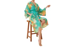 Powder Hummingbird Kimono Gown In Aqua