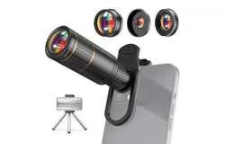 4-in-1 Phone Lens Kit External Phone Camera Lens Set with 22X Telephoto Lens & 205° Fisheye Lens & 4K 0&period;67X Wide Angle Lens & 25X Macro Lens & Lens Clip & Phone Lip & Mini Tripod Replacement for iPhone 15&sol;14&sol;13&sol;12 & Android Smartphones