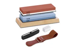 Aoresac Complete Knife Sharpening Stone Set&sol;Dual Grit Whetstone 400&sol;1000 3000&sol;8000 Knife Sharpener with Leather Strop&sol;Flattening Stone&sol;Bamboo Base&sol;2 Non-slip Rubber Bases&sol;Angle Guide