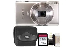 Canon Powershot IXY 650 &sol; ELPH 360 20&period;2MP Point and Shoot Digital Camera &lpar;Silver&rpar; &plus; Transcend 32GB SDXC&sol;SDHC 300S Memory Card &plus; Small Camcorder Case &plus; Vivitar Three Piece Cleaning Kit