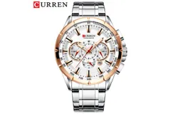 Curren/Karien 8363 Men's Watch Quartz Steel Band Men's Watch Sports Calendar Watch Foreign Trade Watch White Noodles White shell rosette white noodles
