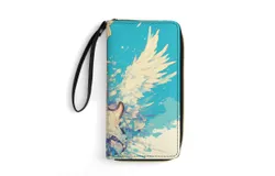 Vintage Guitar With Wings Wallet for Womens PU Leather Zip Around Wallers Clutch Wristlet Travel Long Purse