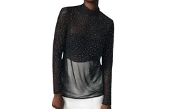 Eva Franco Starlight Long-Sleeve Sheer Tunic In Black