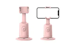Auto Face Tracking Tripod&comma; No App&comma; 360° Rotation Face Body Phone Camera Mount Gesture Control&comma; Smart Shooting Holder with 3000mAh Rechargeable Battery for Vlog&comma; Streaming&comma; Pink