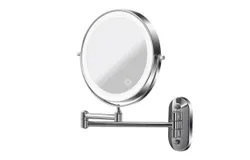 Rechargeable Wall Mounted Lighted Makeup Vanity Mirror 8 Inch Double Sided 1X 3X Magnifying Bathroom Mirror&comma; 3 Color Lighting&comma; Touch Screen Dimming&comma; Extended Arm 360 Rotation Shaving Light up Mirror