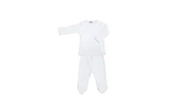 Nella Pima Bubble Baby Kimono Set In Blue Picot Trim