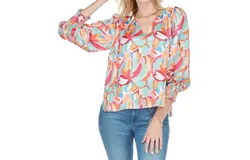 Jade Abstract Flourish Blouse In Multi