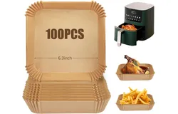 Papel para Freidora de Aire Cuadrado de 100Pzs&comma; 6&period;3in Forro de Papel Desechable para Air Fryer de Grado Alimenticio&comma; Papel para Hornear Antiadherente&comma; para Freidoras&comma; Hornos&comma; Microondas y Sarté