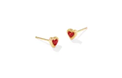 Kendra Scott Women&apos;s Mini Ari Heart Stud Earrings In Gold-Red Kyocera Opal