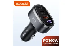 Toocki 140W three-port digital display car charger is suitable for Huawei super fast charger notebook Samsung