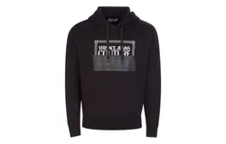 Versace Jeans Couture Men's Black White Logo Hooded Sweatshirt&comma;Black