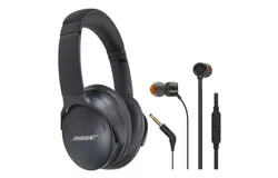 Bose QuietComfort SC Wireless Over-Ear Active Noise Canceling Headphones (Black) 884367-0900 with Soft Case + JBL T110 in Ear Headphones Black