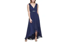 Eliza J Chiffon Maxi Gown Dress In Navy