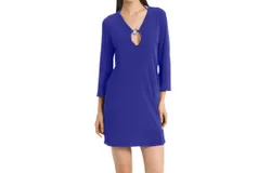 Jordan Taylor 3&sol;4 Sleeve Keyhole Dress In Blue