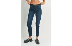 Just Usa Corie Mid Rise Slim Straight Jeans In Dark Wash