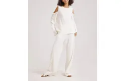 Nap Ribbed Cold-Shoulder Top In White