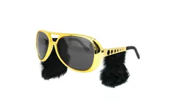 Skeleteen Gold Rockstar Costume Glasses - Gold Celebrity Aviator Shades with Sideburns - 1 Pair