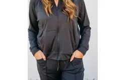 Barefoot Dreams Mc Buttermilk Mock Neck Jacket In Carbon