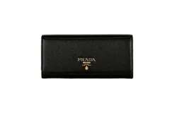 Prada Vitello Grain Black Leather ID Holder Continental Long Wallet