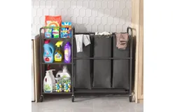 3 Bag Laundry Sorter Cart With Storage Shelf&comma; Laundry Hamper Sorter With Rolling Wheels And Removable Bags For Clothes Storage&comma;Laundry Organizer Basket Laundry Clothes Hamper&comma; Black