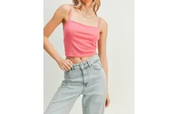 Lush Twist Back Cropped Tank Top In Hot Pink