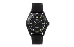 Reign Elijah Automatic Rubber Inlaid Leather-Band Watch W&sol;Date - Black