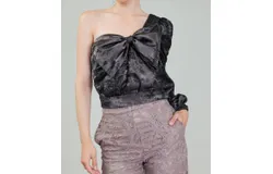Current Air One Shoulder Bow Top In Plum Gunmetal