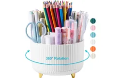 Desk Pencil Pen Holder&comma; 5 Slots 360 Degree Rotating Desk Pen Organizers for Desk Desktop Storage Stationery Supplies Cup Pot for Office School Home Art Supply White