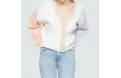Dex Drop Shoulder Cardigan In Peach Purple Colorblock