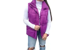 Love Tree Zip Up Button Puffer Vest In Violet
