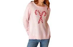 Wooden Ships Candy Cane Crewneck Sweater In Artic Pink