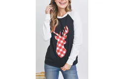 Rousseau Deer Plaid Raglan Top In Black
