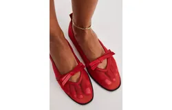 Free People Mesh Mania Bow Flat Shoes In Red