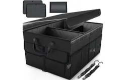 Car Trunk Organizer&comma; Collapsible Multi Compartment Car Organizer&comma; Foldable SUV Storage for Car Accessories for Women Men&comma; Non Slip Bottom&comma; Securing Straps&comma; Soft Cover 60L &lpar;Black&comma; Large&rpar;